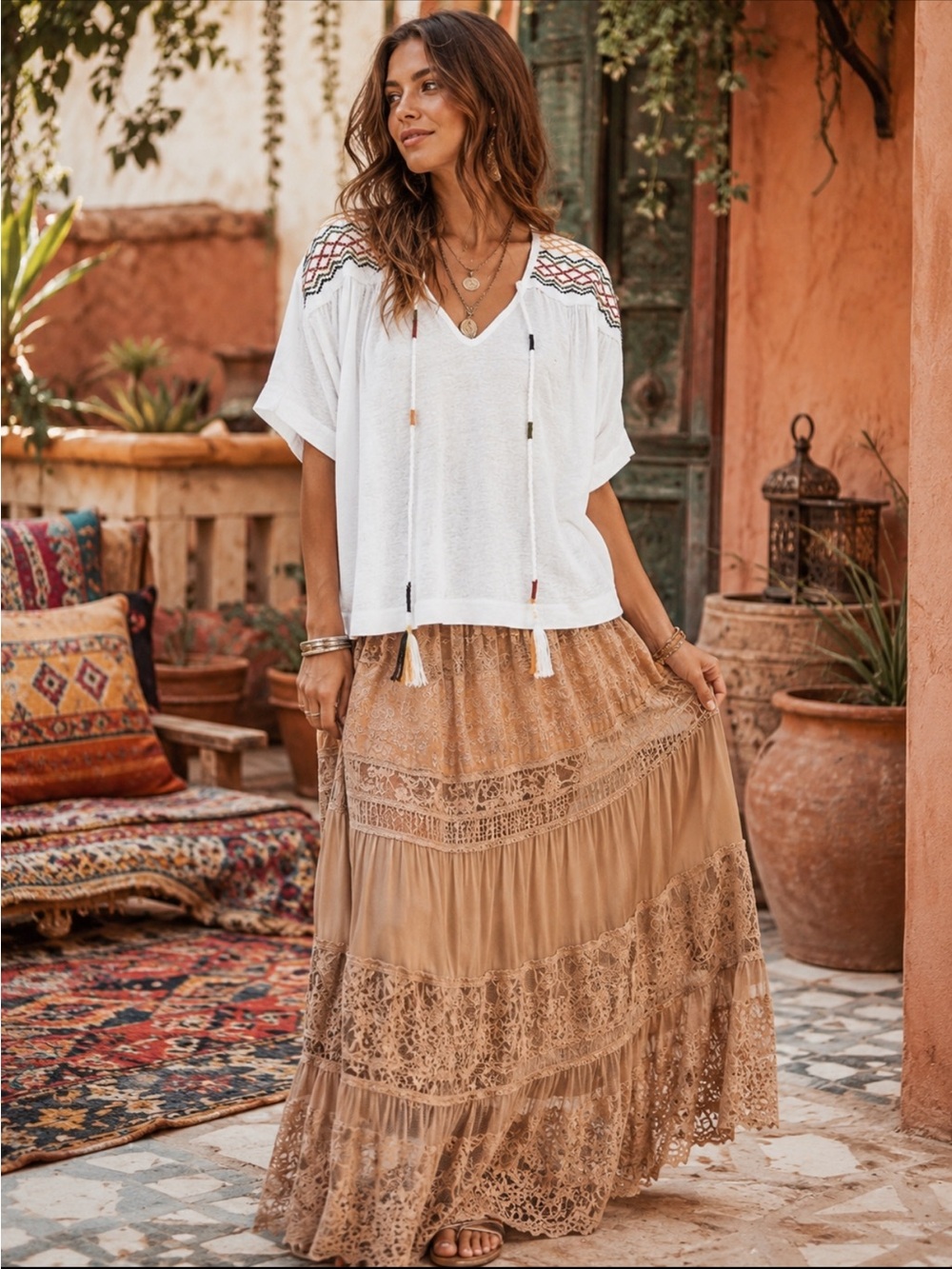 Free People Market Embroidered Tee